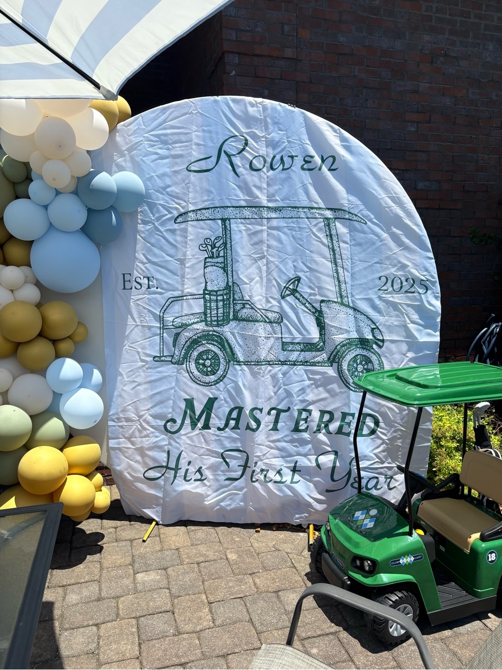 Personalized 'Rowen' Golf Cart Backdrop - White & Green